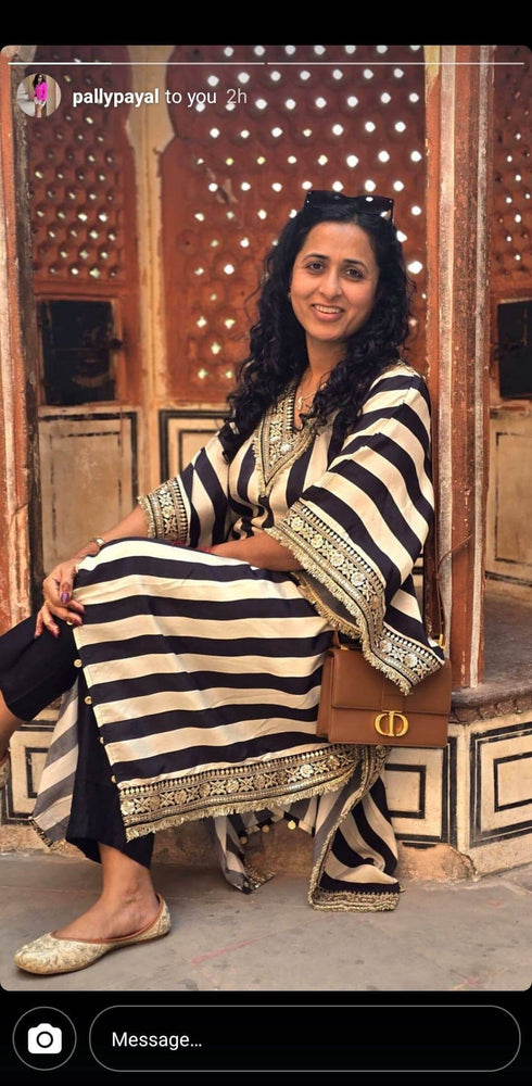 Gold Black Striped Kaftan Set
